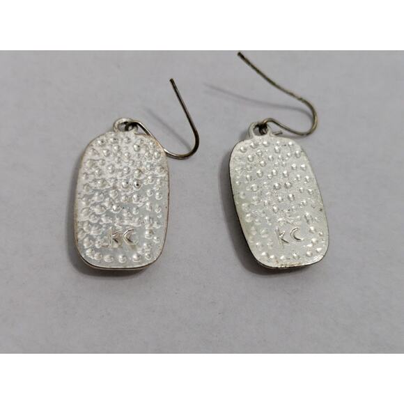 Necklace Earring Set Vintage Designer KC Beaded Two Strand Silver Tone Pendant - Picture 8 of 10